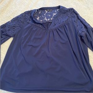 Lane Bryant navy blue shirt with lace detailing.